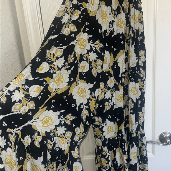 Free People Black Yellow Little of your Love Smocked Floral Jumpsuit size small - Picture 8 of 14
